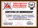 Пожизненное членство Тыщенко С.А. в Международной ассоциации филиппинской боевой системы Arnis Baraw и признание его Гранд Мастером стиля Arnis Baraw